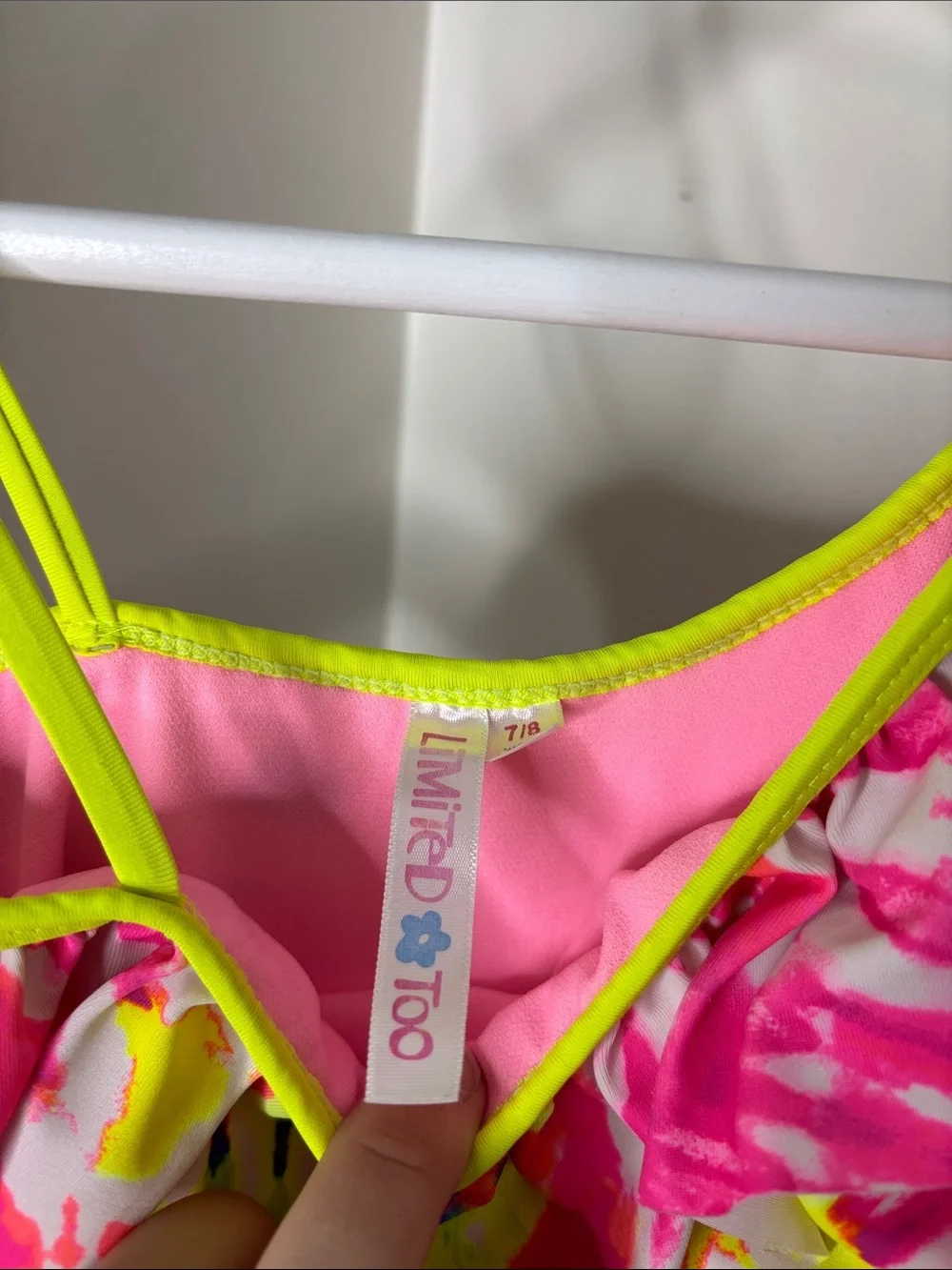 Limited Too Neon Pink & Yellow Tie-Dye One-Shoulder Ruffle Swimsuit